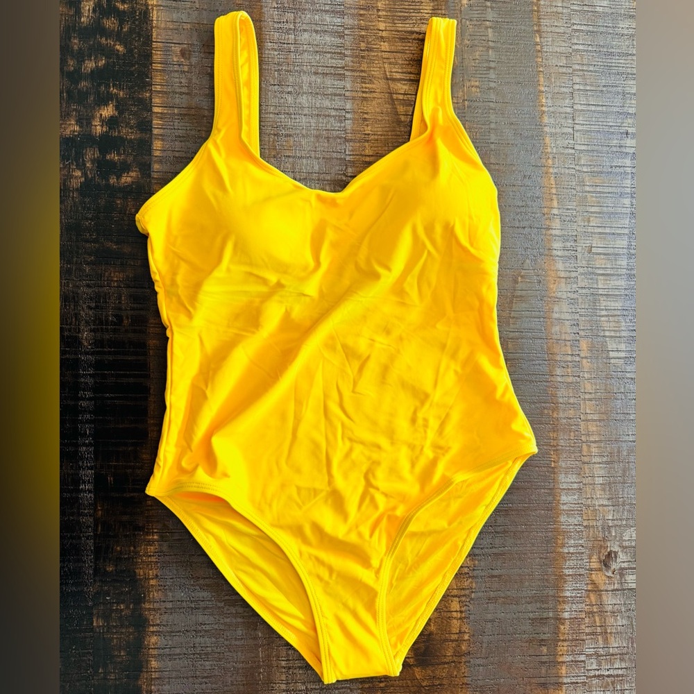 NWT Leoparts Women's Retro Scoop Neck One Piece Swimsuit High Cut Bright Yellow